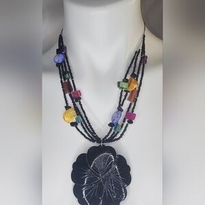 Vintage Black and Multicolor Beaded Necklace